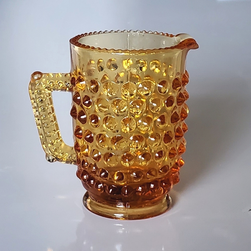Vntg Fenton "Colonial Amber" Hobnail 3" Mini Pitcher / Toothpick Holder